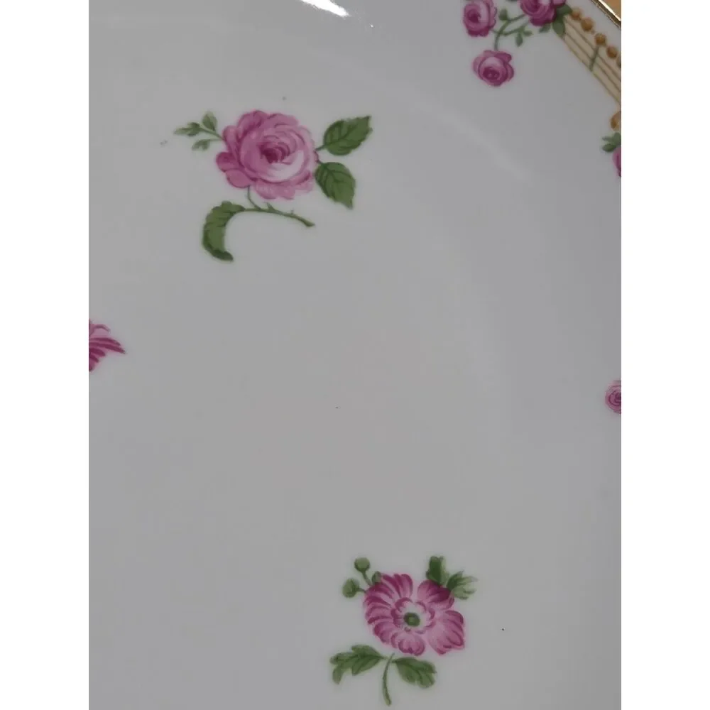 Antique Z S & Co Bavaria Pink Tulip Purple Rose Porcelain Plate Gold Rim
